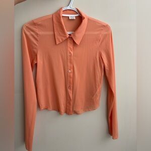 Wilfred Aritzia sheer cropped button down, Peach